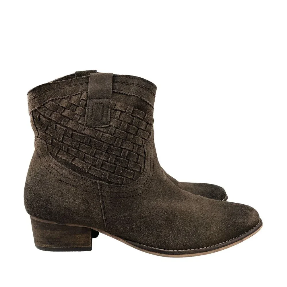 Skechers Women's 9 Brown Suede Woven Western Block Heel Ankle Booties 48463